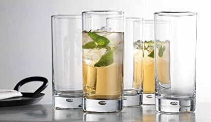 Home Essentials & Beyond Highball Glasses set of 4, 17 oz Drinking Glasses, Red Series Heavy Bubble Base.