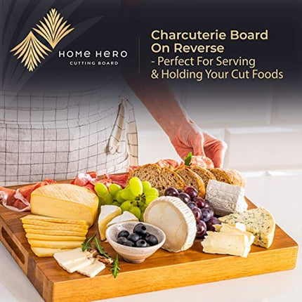 Home Hero X Large Wood Cutting Board 1.5" Thick, Reversible Acacia Wood Charcuterie Board with Handle, Butcher Block Cheese Board with Deep Groove and Bonus Cleaning Brush & Cheese Knife