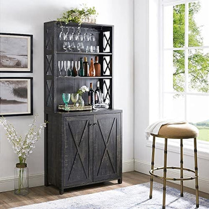 Elegant Charcoal Bar Cabinet | Kitchen Cabinet with Microwave Stand