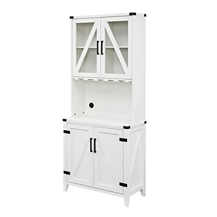 Home Source Bar Cabinet with Upper Glass Cabinet in White Finish