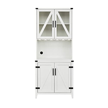 Home Source Bar Cabinet with Upper Glass Cabinet in White Finish