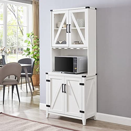 Home Source Bar Cabinet with Upper Glass Cabinet in White Finish