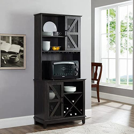 Home Source Lounge or Dining Room Stylish and Modern Charcoal Liquor Bar Cabinet with a Mix of Cabinets and Shelves and Wine Rack