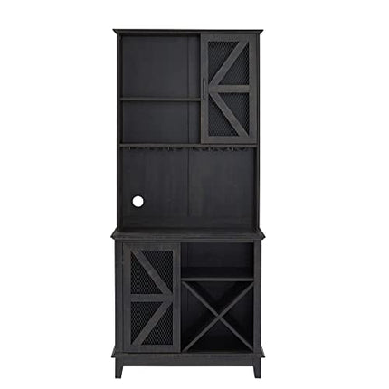 Home Source Lounge or Dining Room Stylish and Modern Charcoal Liquor Bar Cabinet with a Mix of Cabinets and Shelves and Wine Rack