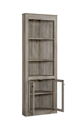 Home Source Stone Grey Bar Cabinet Bookshelf with Glass Doors