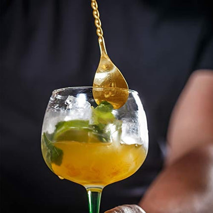 12 Inches Gold Bar Spoon Stainless Steel Mixing Spoon Spiral Pattern Long Handle Cocktail Spoon Pitcher Spoon for Layering, Blending, Stirring all Liquids by Homestia