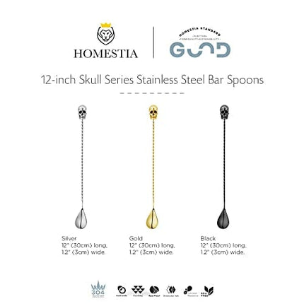 12" Skull Bar Spoon Stainless Steel Mixing Spoon Spiral Pattern Long Handle Cocktail Spoon Pitcher Spoon by Homestia
