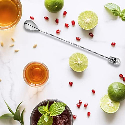 12" Skull Bar Spoon Stainless Steel Mixing Spoon Spiral Pattern Long Handle Cocktail Spoon Pitcher Spoon by Homestia