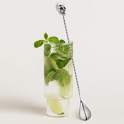 12" Skull Bar Spoon Stainless Steel Mixing Spoon Spiral Pattern Long Handle Cocktail Spoon Pitcher Spoon by Homestia