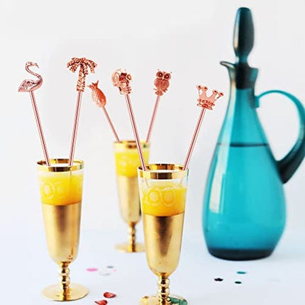 Homestia 6 Pcs Rose Gold Coffee Stirrers Stainless Steel 8" Beverage Stir Sticks Drinking Swizzle Sticks with Decor Top for Mixing Cocktail, Hot Cocoa, Creamer