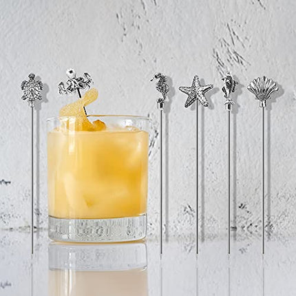 Homestia 6Pcs Metal Cocktail Picks for Drinks, Sea Life Series Martini Picks Olive Martini Picks Cocktail Accessories for Drinks, 4.7" Art Deco Cocktail Toothpicks Cocktail Garnish Cocktail Swords