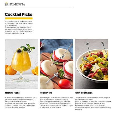 Homestia 6Pcs Metal Cocktail Picks for Drinks, Sea Life Series Martini Picks Olive Martini Picks Cocktail Accessories for Drinks, 4.7" Art Deco Cocktail Toothpicks Cocktail Garnish Cocktail Swords