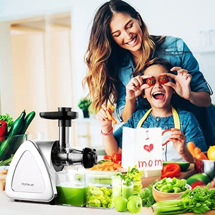 Slow Juicer Machines, HOMEVER Cold Press juicer with Reverse Function, Easy to Clean, Quiet Motor, High Nutrient Wheatgrass Juicer with Juice Jug & Brush, Bpa Free, Silver