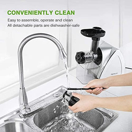Slow Juicer Machines, HOMEVER Cold Press juicer with Reverse Function, Easy to Clean, Quiet Motor, High Nutrient Wheatgrass Juicer with Juice Jug & Brush, Bpa Free, Silver