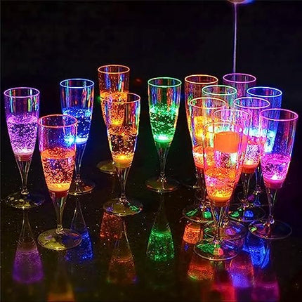 HOMEYA LED Wine Champagne Flute Glasses, (Set of 6 Multi-Color) Water Liquid Activated Flashing Light Up Cup Blinking Cocktail Whisky Drinkware Glow Mugs for Wedding Bar Club Christmas Party Gifts