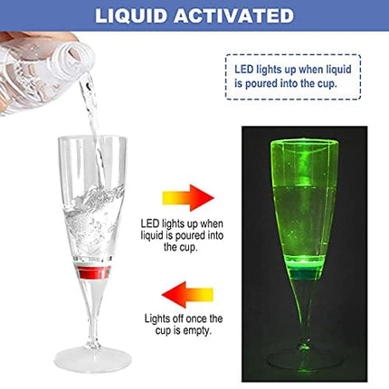 HOMEYA LED Wine Champagne Flute Glasses, (Set of 6 Multi-Color) Water Liquid Activated Flashing Light Up Cup Blinking Cocktail Whisky Drinkware Glow Mugs for Wedding Bar Club Christmas Party Gifts