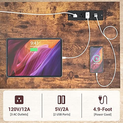 Homieasy Wine Bar Cabinet with Power Outlets, Industrial Coffee Bar Cabinet for Liquor and Glasses, Farmhouse Bar Cabinet with Removable Wine Racks, Rustic Brown