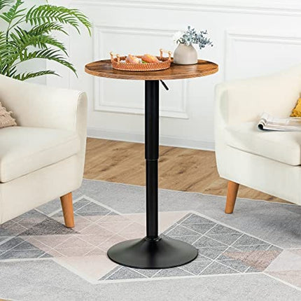 HOOBRO Bar Table, Height-Adjustable Round Pub Table 27-35.4 Inches, Cocktail Table with Base, Modern Style, Suitable for Living Room, Dining Room, Bistro, Rustic Brown BF58BT01G1