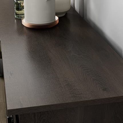 HOSTACK Farmhouse Buffet Sideboard Cabinet, Coffee Bar Cabinet with 2 Drawers and Adjustable Shelves, Sliding Barn Door Storage Cabinet with Wine Rack for Kitchen, Dining Room, Dark Brown