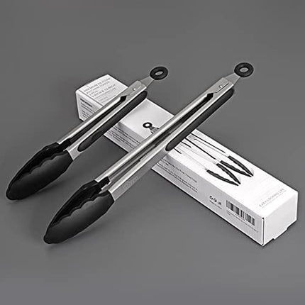 HOTEC Premium Stainless Steel Locking Kitchen Tongs with Silicon Tips, Set of 2-9" and 12"