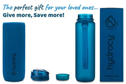 Hydracy Water Bottle with Time Marker -Large 32oz BPA Free Water Bottle & No Sweat Sleeve -Leak Proof Gym Bottle with Fruit Infuser Strainer & Times to Drink -Ideal Gift for Fitness Sports & Outdoors