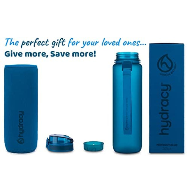 Hydracy Water Bottle with Time Marker -Large 32oz BPA Free Water Bottle & No Sweat Sleeve -Leak Proof Gym Bottle with Fruit Infuser Strainer & Times to Drink -Ideal Gift for Fitness Sports & Outdoors