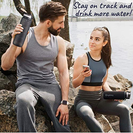 Hydracy Water Bottle with Time Marker -Large 32oz BPA Free Water Bottle & No Sweat Sleeve -Leak Proof Gym Bottle with Fruit Infuser Strainer & Times to Drink -Ideal Gift for Fitness Sports & Outdoors