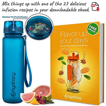 Hydracy Water Bottle with Time Marker -Large 32oz BPA Free Water Bottle & No Sweat Sleeve -Leak Proof Gym Bottle with Fruit Infuser Strainer & Times to Drink -Ideal Gift for Fitness Sports & Outdoors