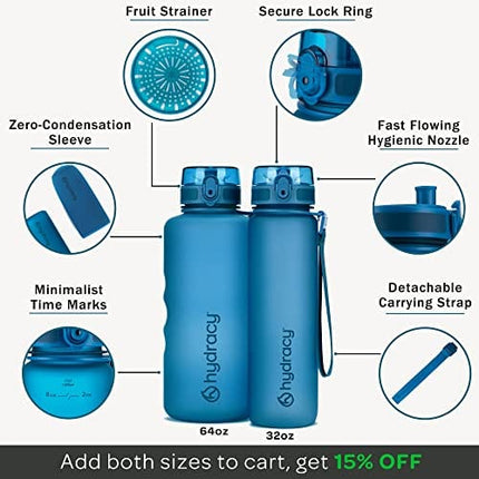 Hydracy Water Bottle with Time Marker -Large 32oz BPA Free Water Bottle & No Sweat Sleeve -Leak Proof Gym Bottle with Fruit Infuser Strainer & Times to Drink -Ideal Gift for Fitness Sports & Outdoors