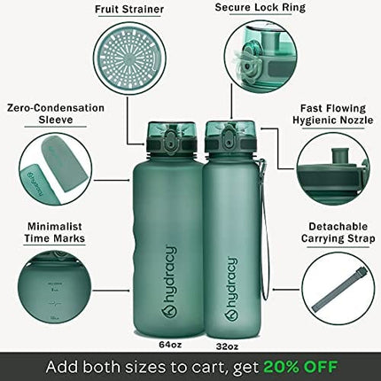 Hydracy Water Bottle with Time Marker -Large Half Gallon 64oz BPA Free Bottle & No Sweat Sleeve -Leak Proof Gym Bottle with Fruit Infuser Strainer & Times to Drink -Ideal Gift for Sports & Outdoors