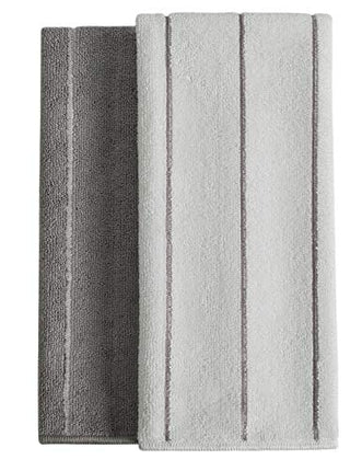 Microfiber Kitchen Towels - Super Absorbent, Soft and Solid Color Dish Towels, 8 Pack (Stripe Designed Grey and White Colors), 26 x 18 Inch