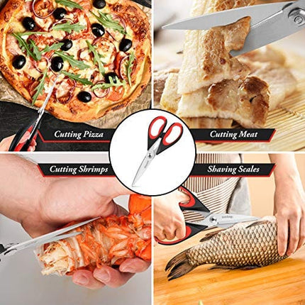 Kitchen Shears, iBayam Kitchen Scissors Heavy Duty Meat Scissors Poultry Shears, Dishwasher Safe Food Cooking Scissors All Purpose Stainless Steel Utility Scissors, 2-Pack (Black Red, Black Gray)