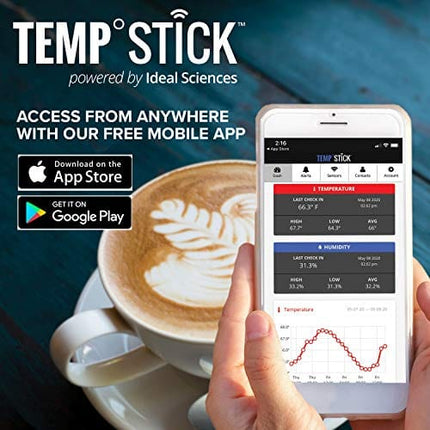 Temp Stick Remote WiFi Temperature & Humidity Sensor. No Subscription. 24/7 Monitor, Unlimited Text, Push & Email Alerts. Free Apps, Made in America. Use with Alexa, IFTTT. Monitor Anywhere, Anytime.