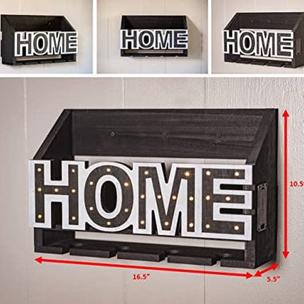 ienjoyware Wooden Wall Mounted Home LED Wine Rack and Glass Holder – Wall Décor for Home Interior – Wine Racks Display with LED – 4-Bottle and 4-Glass Holder