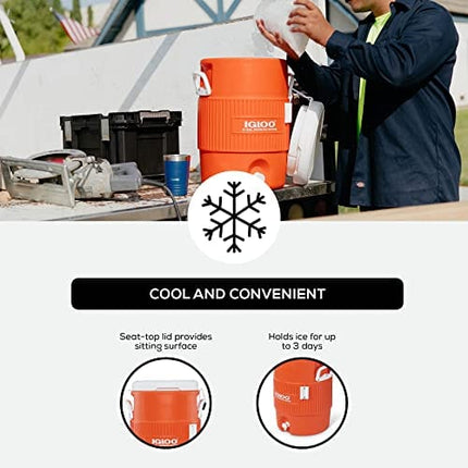 Igloo 5 Gallon Portable Sports Cooler Water Beverage Dispenser with Flat Seat Lid, Bright Orange