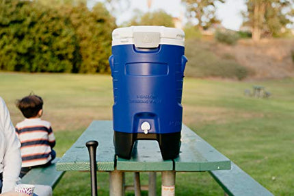 Igloo 5 Gallon Wheeled Portable Sports Cooler Water Beverage Dispenser with Flat Seat Lid, Blue, Model Number: 42256
