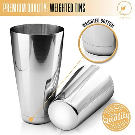 Ignite Lifestyle Boston Cocktail Shaker - Professional Grade Unweighted 18oz & Weighted 28oz Boston Shaker Set + Recipes Book - Martini Shaker - Easy to Clean Bartender Kit - Drink Shaker/Drink Mixer