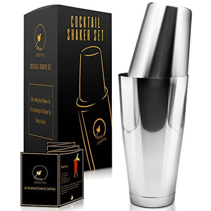 Ignite Lifestyle Boston Cocktail Shaker - Professional Grade Unweighted 18oz & Weighted 28oz Boston Shaker Set + Recipes Book - Martini Shaker - Easy to Clean Bartender Kit - Drink Shaker/Drink Mixer