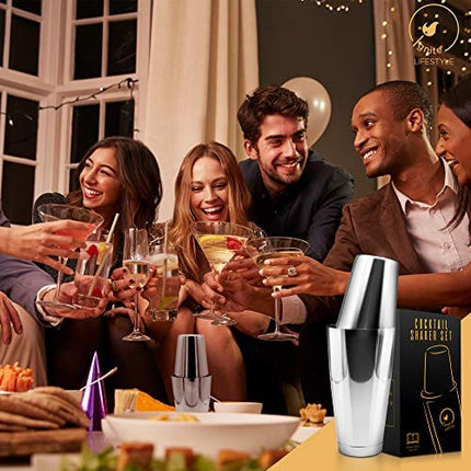 Ignite Lifestyle Boston Cocktail Shaker - Professional Grade Unweighted 18oz & Weighted 28oz Boston Shaker Set + Recipes Book - Martini Shaker - Easy to Clean Bartender Kit - Drink Shaker/Drink Mixer