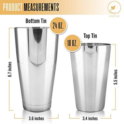 Ignite Lifestyle Boston Cocktail Shaker - Professional Grade Unweighted 18oz & Weighted 28oz Boston Shaker Set + Recipes Book - Martini Shaker - Easy to Clean Bartender Kit - Drink Shaker/Drink Mixer