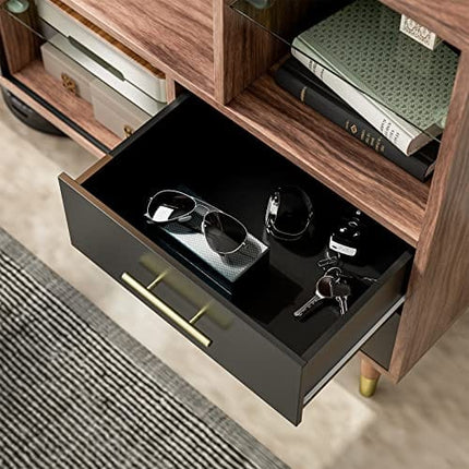 IKIFLY Accent Kitchen Buffet Sideboard with Storage, Wood Cabinet Server Cupboard with 12 Wine Bottle Rack, Stemware Holder and Drawers, Console Table for Kitchen Living Room, 47 Inch - Walnut/Black