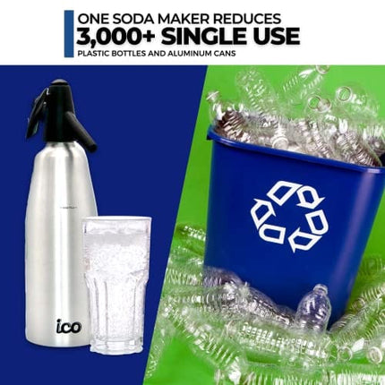 ICO Soda Siphon, Sparkling Water Maker, Soda Maker, Carbonated Water Machine for Fresh Soda Water, Cocktails, Hard Seltzers, Uses 8g C02 cartridges (Not Included), 1L/1 Pint