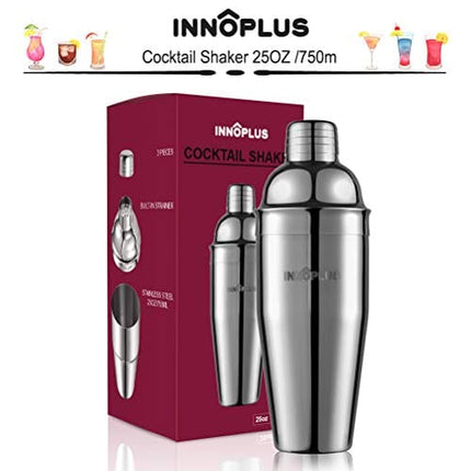 Cocktail Shaker, Martini Shaker Food Grade Stainless Steel, 25 Ounce(750ml) Drink Shaker, Professional Bar tools with Cocktail Strainer, Bartender Kit Gifts