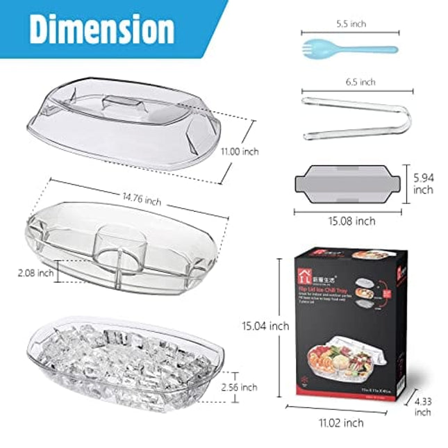INNOVATIVE LIFE Fruit Trays for Serving for Party, 15 Inch Appetizer Serving Tray on Ice,Party Platters for Serving Food, Clear