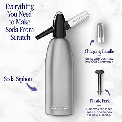 Nuvantee Soda Siphon - Ultimate sparkling Soda Maker - Aluminum - 1 Liter - With Free Cocktail Recipes