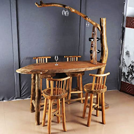 Instruban Handmade Rustic Solid Wood Home Bar Table Set with Wine Cooler and Stools - Bar Table and Chairs Set Perfect for Living Rooms and Kitchens