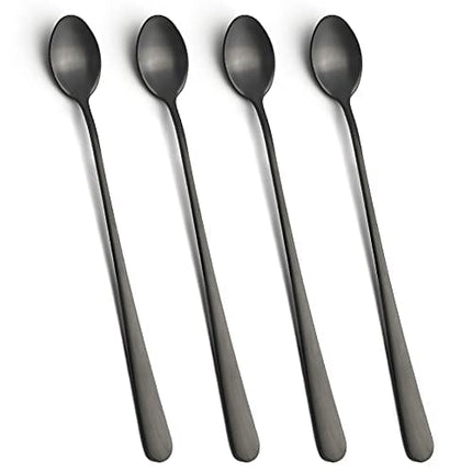 Long Handle Spoons, 9-inch Black Iced Tea Spoons, Coffee Stirrers, IQCWOOD Stainless Steel Coffee Spoons Bar Spoon, Coffee Bar Tea Spoons Long Teaspoons Cocktail Spoons for Stirring, Set of 4