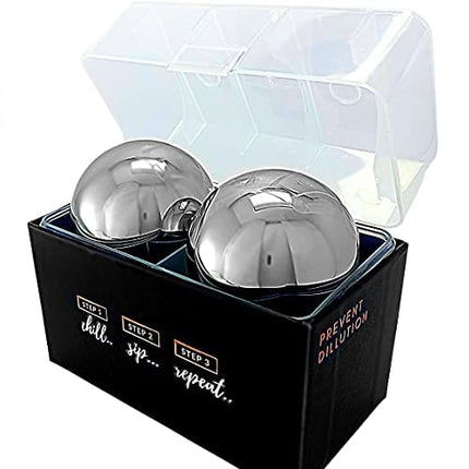 Whiskey Stones Stainless Steel Ice Cube - Giant Whiskey Balls Drink Chiller - Whisky Stone Set of 2 Chilling Stones - Whiskey Ball - Cool Bourbon Gifts for Men