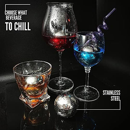 Whiskey Stones Stainless Steel Ice Cube - Giant Whiskey Balls Drink Chiller - Whisky Stone Set of 2 Chilling Stones - Whiskey Ball - Cool Bourbon Gifts for Men