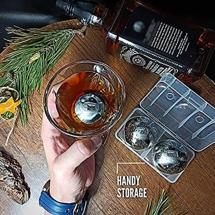 Whiskey Stones Stainless Steel Ice Cube - Giant Whiskey Balls Drink Chiller - Whisky Stone Set of 2 Chilling Stones - Whiskey Ball - Cool Bourbon Gifts for Men